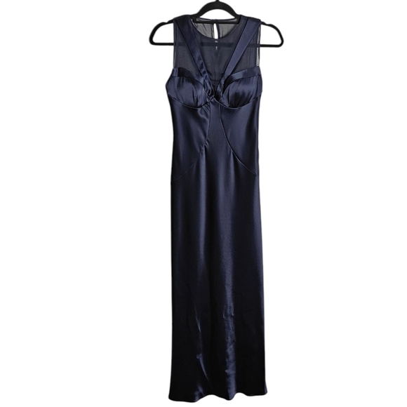 ABS Allen Schwartz Blue Formal Long  Silk Dress Gown w/ Built in Bra Size 4 - Picture 1 of 16